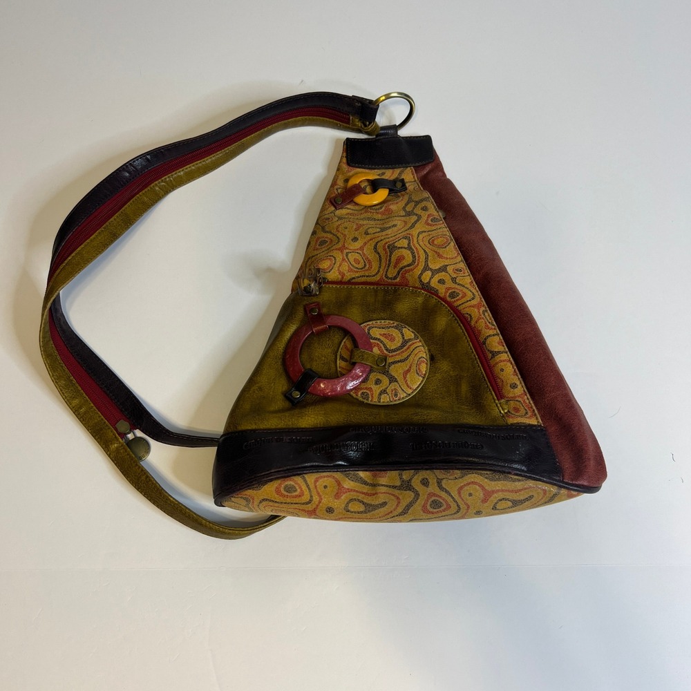 Cirque du Soleil Multi Color Leather Sling Backpack Triangle Boho Bag
